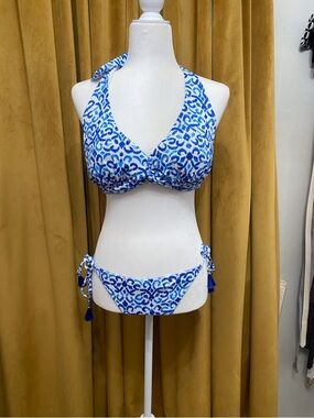 Tommy Bahama Blue & White Halter Tie-Side Bikini